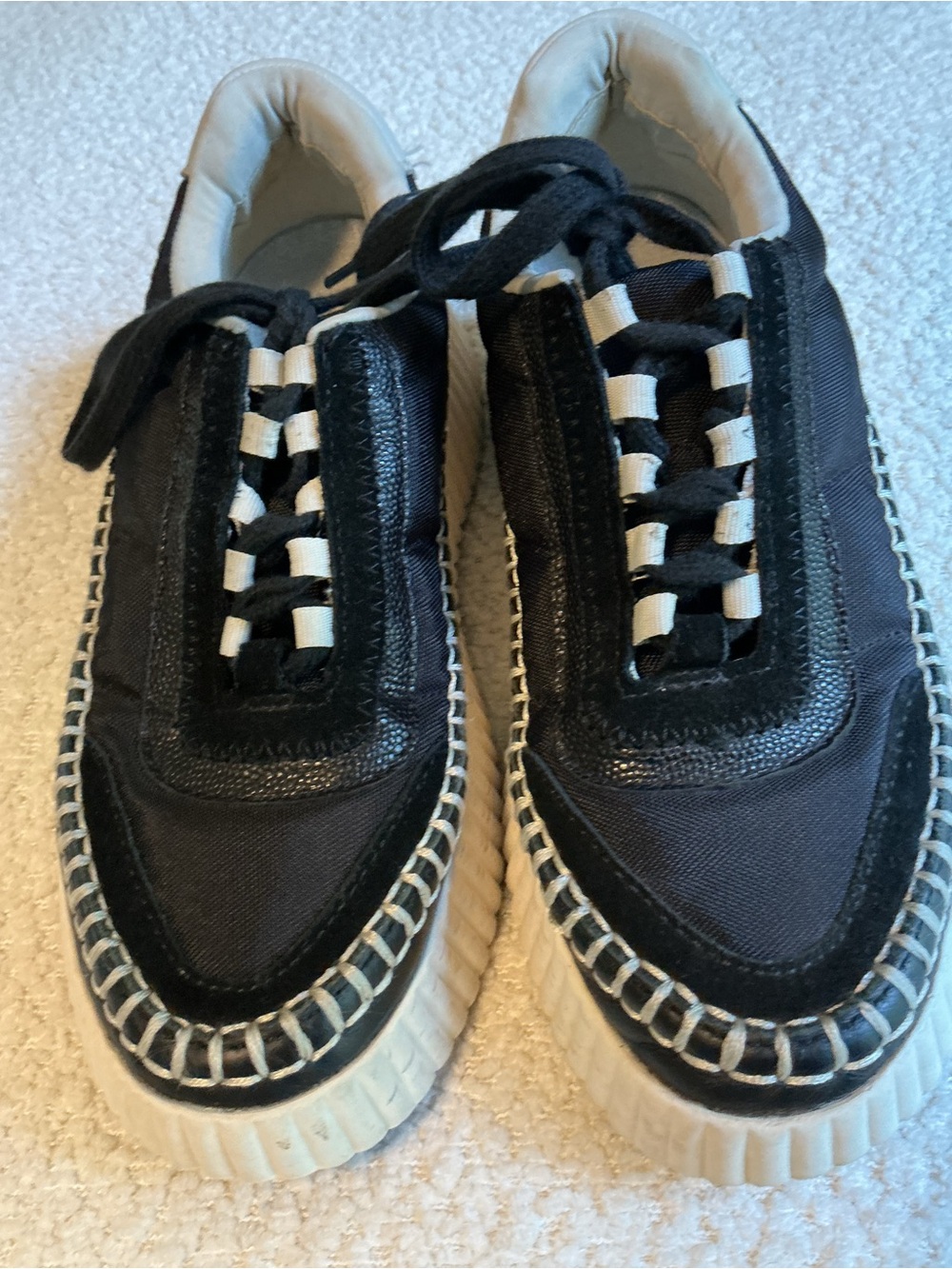Dolce Vita Black and White Espadrille-Trim Lace-Up Sneakers